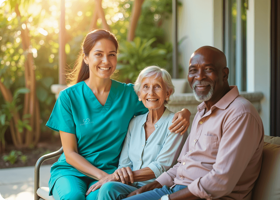 A young caregiver looks after a woman