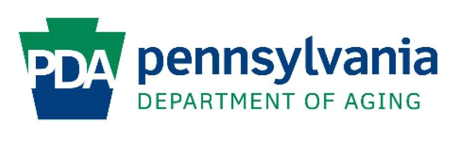 Logo of the Pennsylvania Department of Aging featuring a keystone shape with "PDA" in white and green. The words "pennsylvania department of aging" are to the right.